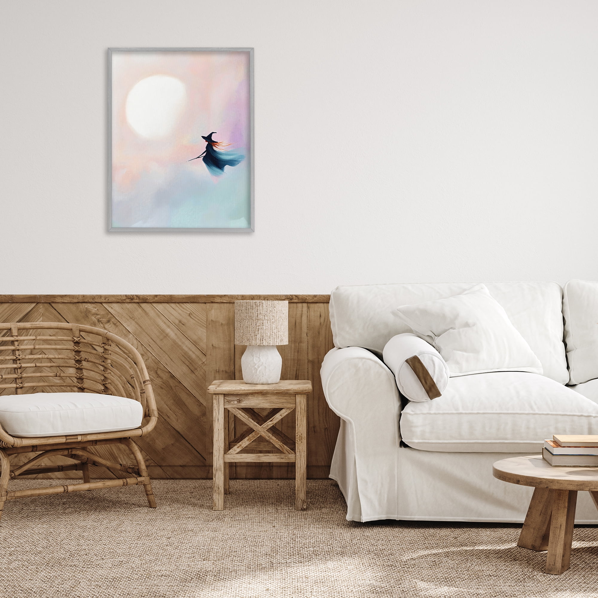 Stupell Industries Witch Flying at Sunset Gray Framed Giclee Art, design by The Prints Vibe