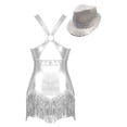 thumbnail image 4 of Alvivi Womens Jazz Latin Dance Costume Sparkly Tassel Dance Leotard Bodysuit with Sequined Hat Silver L, 4 of 7