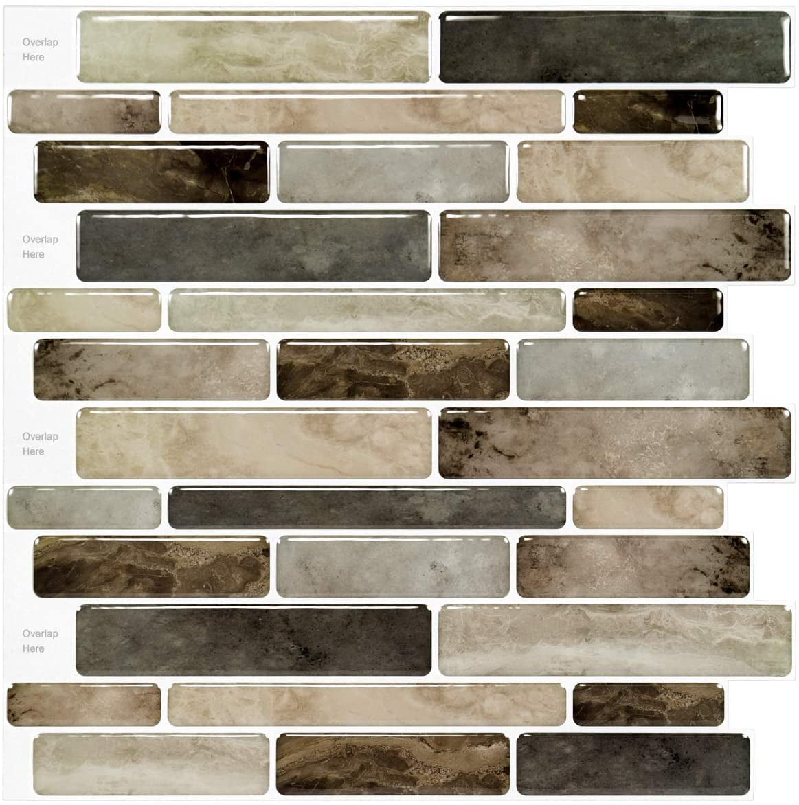 Long King Tile Brown Marble Tile Peel and Stick Backsplash 12 in. x 12