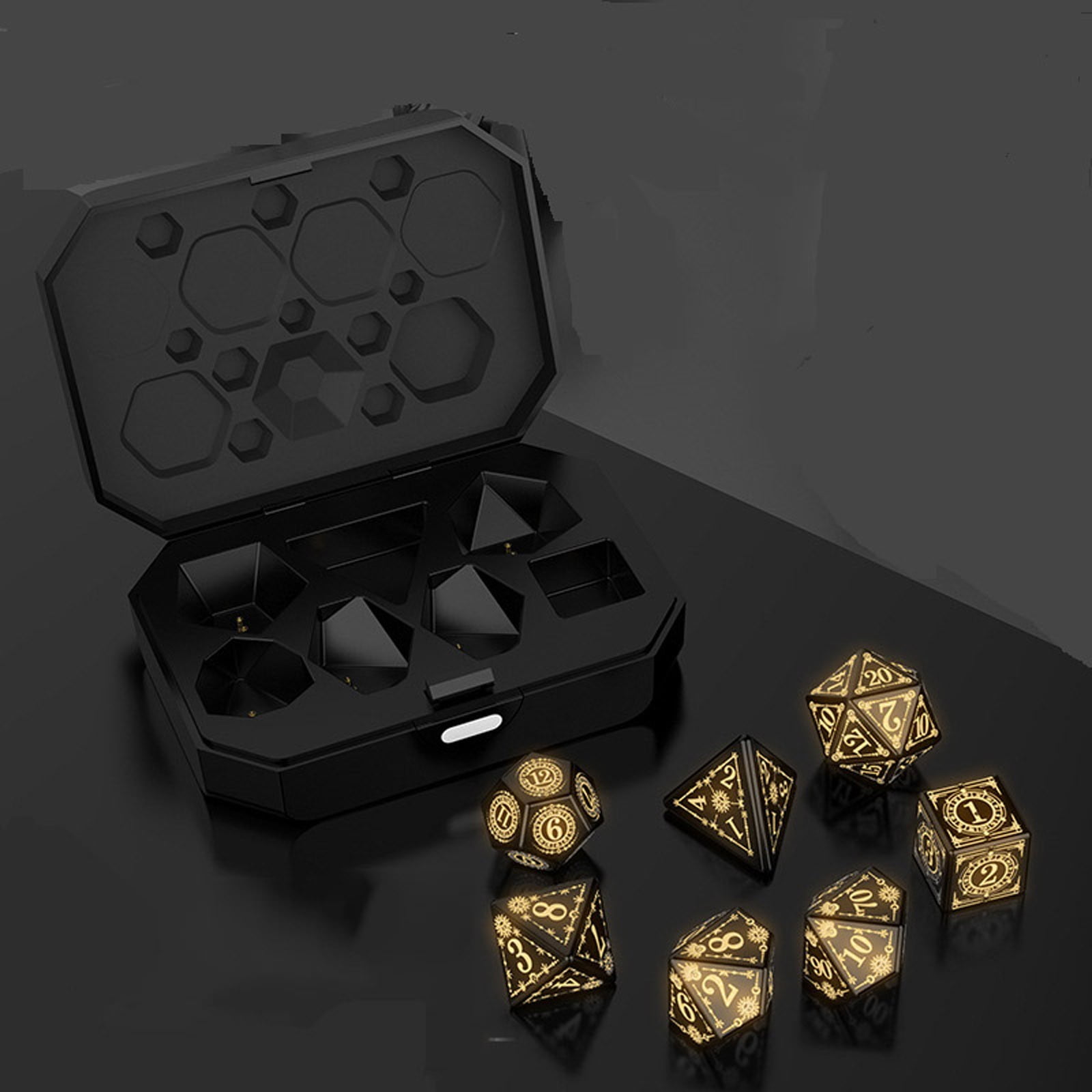 LED DND Dice Set, Rechargeable DND Dice Set, Light Up Dice with Charging Box, 7PCS Glowing LED Dice Electronic Dices, Polyhedral Dice Set for RPG Role Playing Table Game