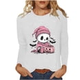 thumbnail image 2 of Xdegoge Women's Halloween Long Sleeve T-Shirts Cute Skeleton Pumpkin Print Crewneck Pullover Sweatshirts Novelty Fall Graphic Tees Casual Holiday Tops Comfortable Autumn Wear, 2 of 7