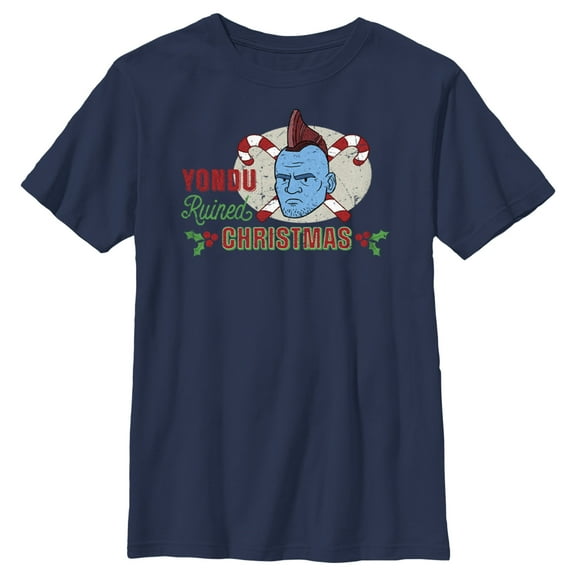 Boy's Guardians of the Galaxy Holiday Special Yondu Ruined Christmas Animated Graphic Tee Navy Blue X Large