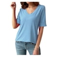thumbnail image 1 of Timegard Womens Summer Tops Ribbed V-Neck Half Sleeve Solid Color Basic Tee Casual Loose Shirts Tops, 1 of 7