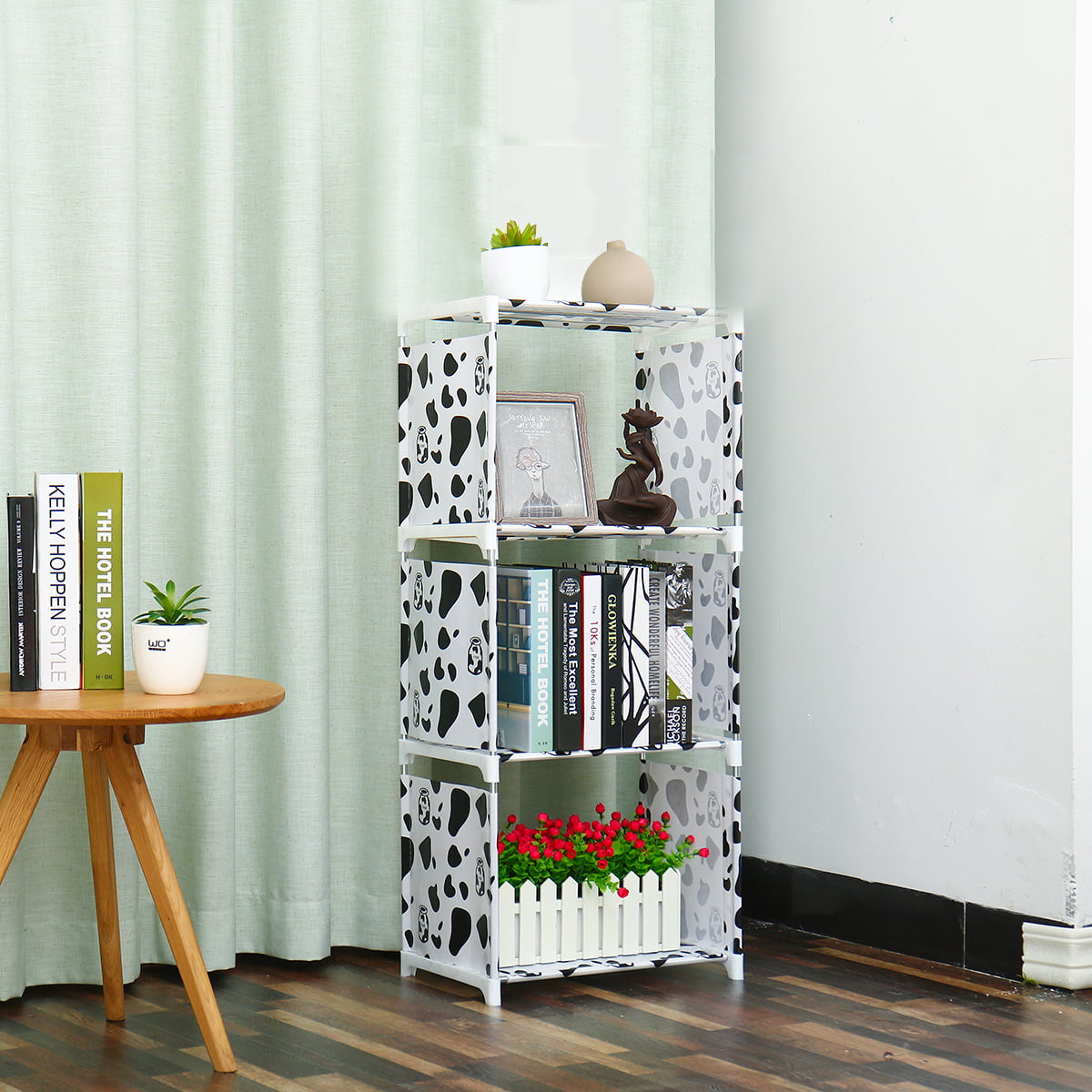 Pink 4 Tier Adjustable Standing Bookcase Cubby Shelving DIY Storage Shelf for Living Room Bedroom HERCHR Book Shelves 