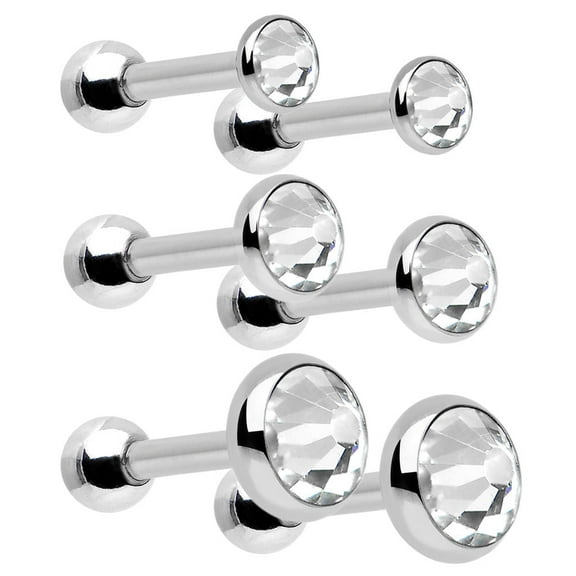 3 Pairs of Cartilage 16G Tragus Rook Piercing Studs - 3mm, 4mm, 5mm CZ Gems