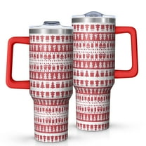 Red Christmas Pattern Tumbler with Handle and Lid,40oz Double Wall Vacuum Insulated Tumbler,Cups Gift for Women and Men