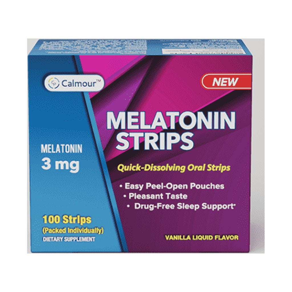 Calmour Melatonin 3mg Quick Dissolving Oral Strips Sleep Aid Supplement 3mg Pack of 100