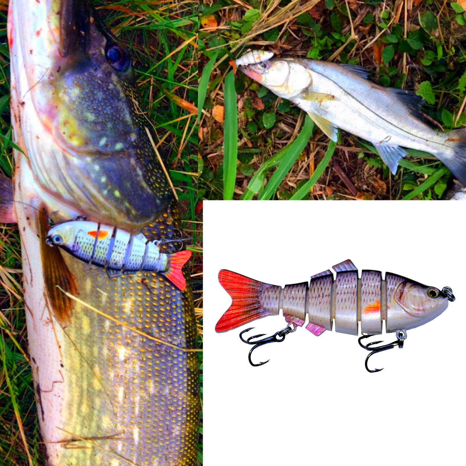 6segment 3.8inch 5pcs Fishing Lure Bait Swimbait Crankbait for Bass Muskie Pike Bass Lifelike Fish Minow Fishhook Fishing Tackle
