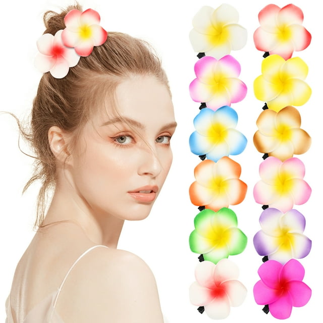 12 pinzas para el pelo de plumeria, flores hawaianas, accesorios de verano