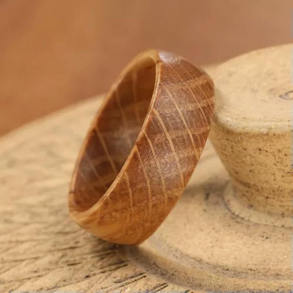 HOOUN 8mm Whiskey rel Wood Ring Domed Wedding Band-10.5