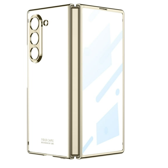 Dteck for Samsung Galaxy Z Fold 6 Case with Built-in Screen Protector, Transparent Crystal Clear Plating Slim Hard PC Shockproof Anti-scratch Full Protective Cover for Samsung Z Fold 6 5G,Gold
