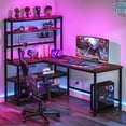 thumbnail image 4 of Fnova 55" L-Shaped Office Desk with Hutch, Reversible Computer Corner Desk with Wireless Charging and Shelves for Home Office, Brown, 4 of 9