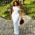 thumbnail image 3 of Women's Diagonal Collar Raglan Sleeve Pleated Long Dress, Ribbons Decoration, Hips Wrapped, Solid Color, 3 of 21
