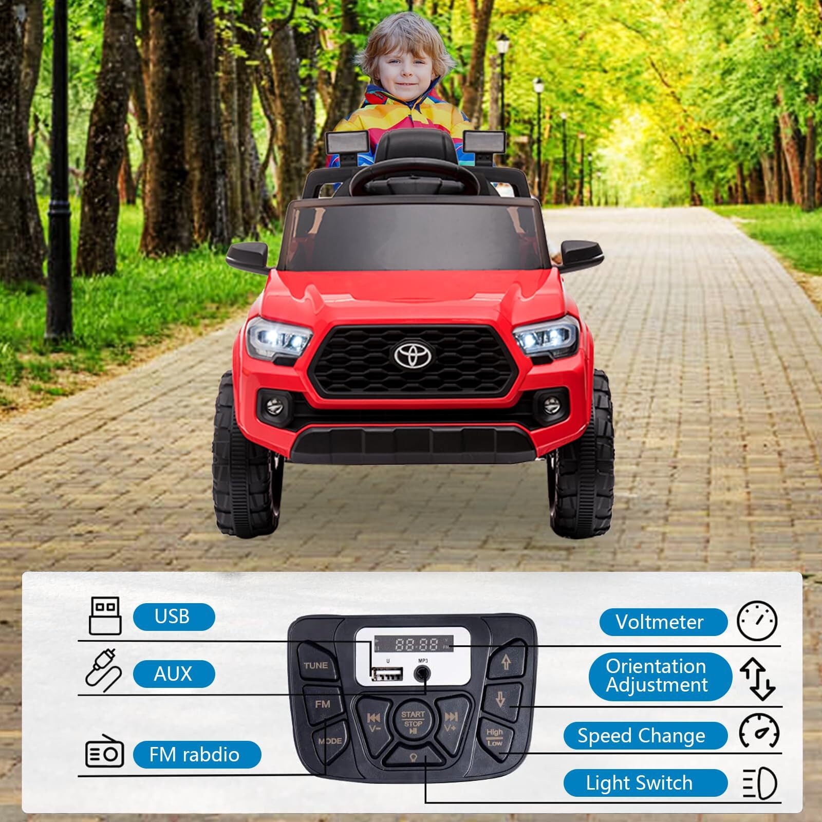 Sakiyr Licensed Toyota Tacoma 12V Kids Ride On Car, Kids Electric Vehicles with Parent Remote Control Spring Suspension Safety Belt, Soft Start, Led Headlight, Age for 37-72 Months