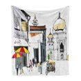 thumbnail image 1 of East Soft Flannel Fleece Blanket, Hand Drawn Illustration of Old Singapore Traditional Building People Umbrellas Travel, Cozy Plush for Indoor and Outdoor Use, 50" x 60", Multicolor, by Ambesonne, 1 of 6