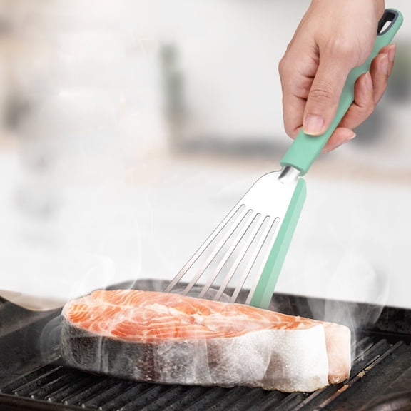1PC Silicone Fish Spatula Turner, Thin Slotted Spatulas Turner for Nonstick Cookware, Heat Resistant Flexible Stainless Steel Kitchen Cooking Spatula Flipper for Fish, Egg, Pancake