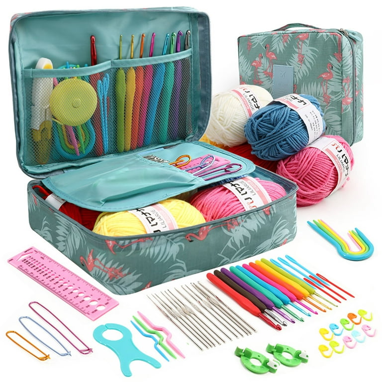 Xewsqmlo Crochet Needles Set, Beginner Crochet Kits with Storage Bag Hand  Knitting Craft Art Tools Includes 5 Group Wool, Needles, Ruler (Blue  Cherry) 
