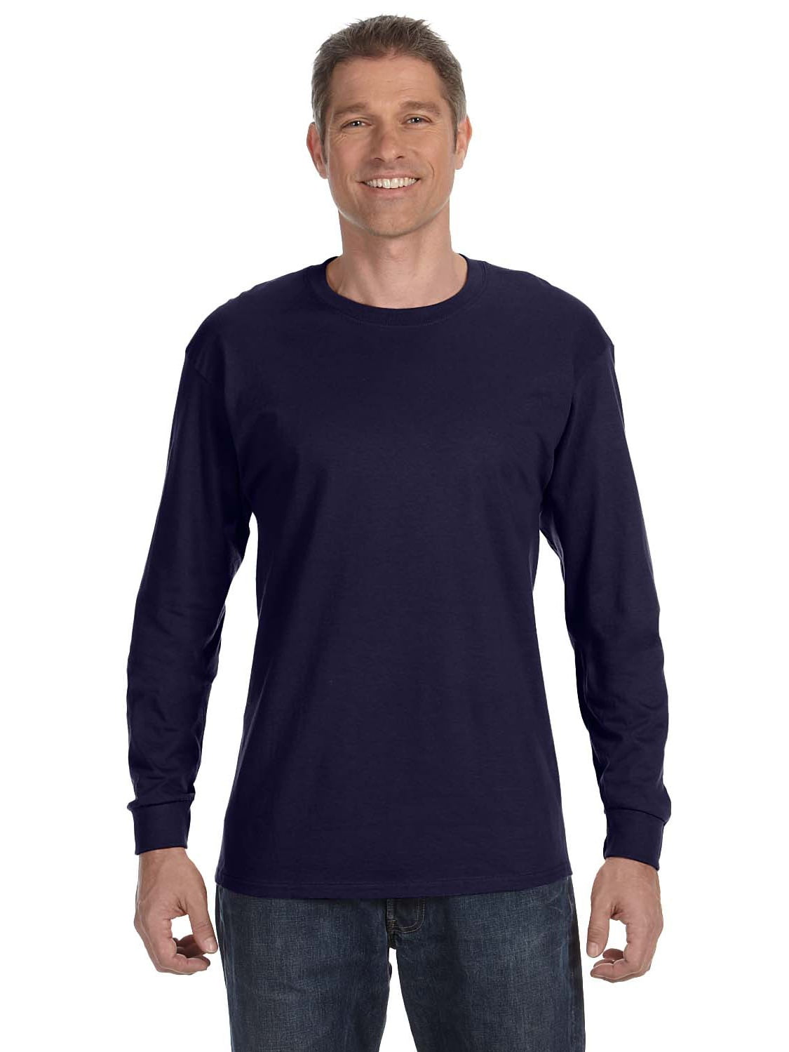 Gildan Heavy Cotton 5.3 oz. Long-Sleeve Men T-Shirt Navy Large ...
