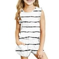 thumbnail image 2 of Summer Savings Clearance! Nskgu Girls Summer Clothes Set 2024 Round Neck Ruffle Sleeve Striped Two Piece T Shirts and Shorts with Pockets Sleeveless Outfit Size 3-14 Years, 2 of 8