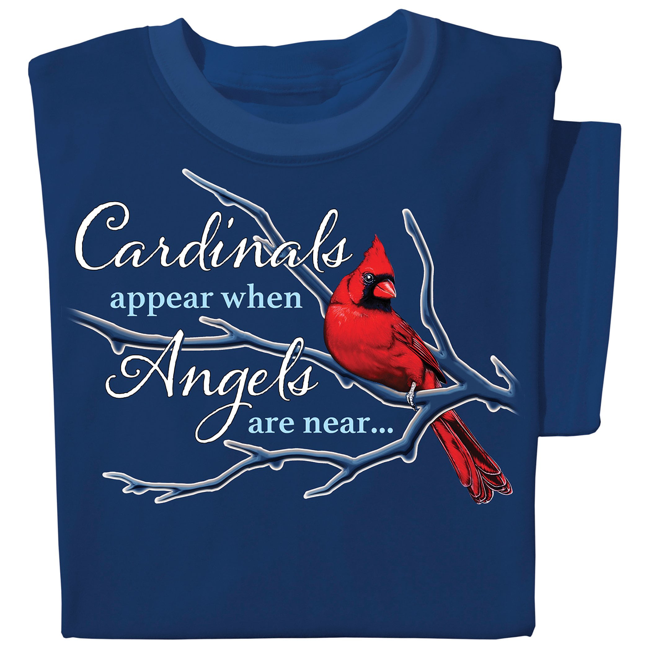 Collections Etc Cardinals Appear When Angels are Near Crewneck Cotton T- Shirt - Makes a Great Sympathy Gift for Women, Blue, Medium 