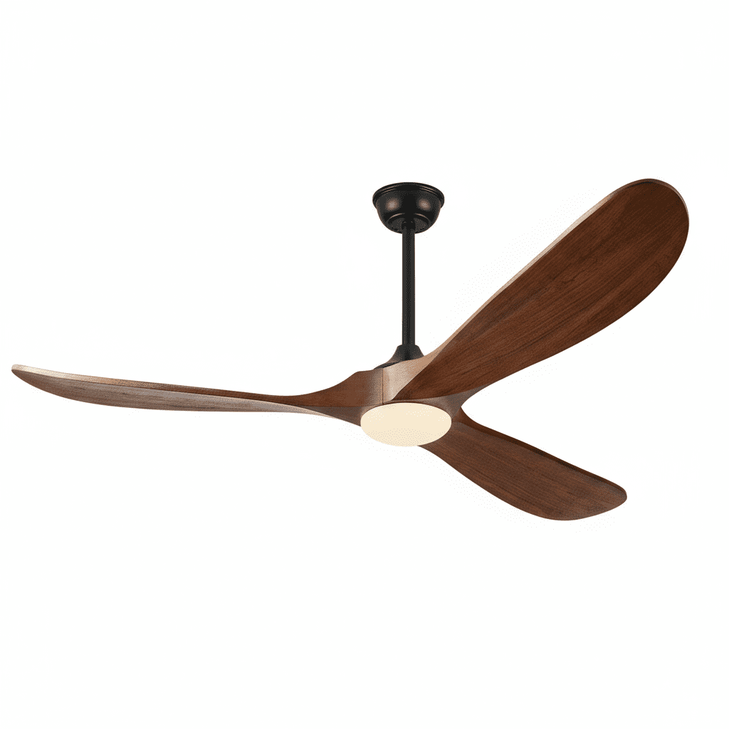 62" 3-Blade Modern Indoor/Outdoor Ceiling Fan with LED Light & Remote – 6-Speed High CFM Quiet DC Motor, Solid Walnut Wood Blades | Included Light Kit, Ideal for Patio, Coastal & Farmhouse