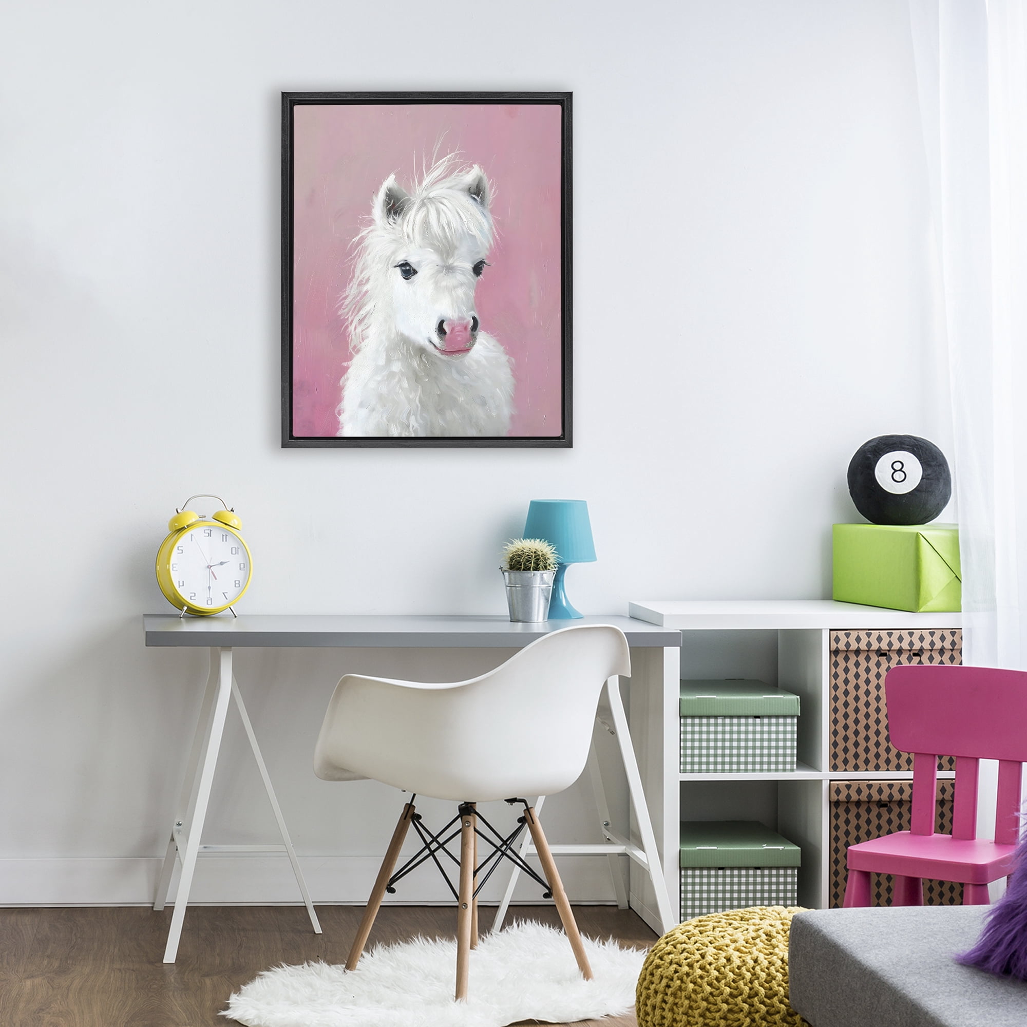 Stupell Industries Gentle White Pony Black Framed Floater Canvas Wall Art, design by The Prints Vibe