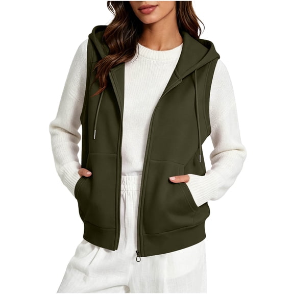 Guluxicc Women's Athletic Hooded Jackets Drawstring Full Zipper Sleeveless Jackets for Running Everyday Workout Wear Fall Winter Casual Outfits