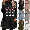 thumbnail image 1 of CFLVAEK Chandails de Noël pour Femmes Grande Taille en Molleton Duveteux, Chandails Chauds d'Hiver à Col Rond, Chandail à Imprimé Verre de Vin Rouge, Chandails avec Poches, Noir G, 1 of 5