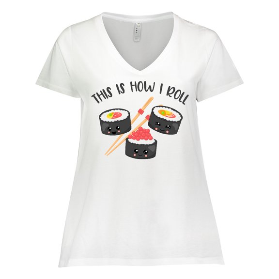 Inktastic Kawaii How I Roll Sushi Women's Plus Size V-Neck T-Shirt
