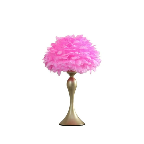 Ore International 18.25"In Hot Pink Feather Aquina Satin Gold Metal Contour Glam Table Lamp