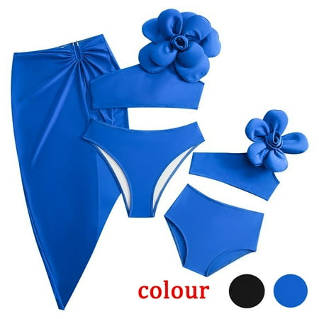 APEXFWDT Family Matching Swimsuits Two Pieces Bikini Set Mommy and Me Color Block One Shoulder Bathing Suits Father Son Swimwear Trunks Beachwear