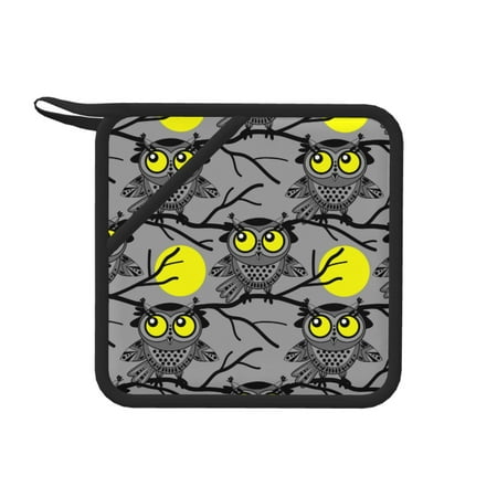 

1 PCS Pot Holders for Kitchen - Heat Resistant Silicone Pot Holders with Hanging Loop Moon Owl - Gray Non Slip Oven Hot Pads Potholders for Decor Baking Cooking Kitchen