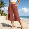 thumbnail image 4 of vigerkar Women Linen Capri Pants Wide Leg Casual Flowy Culottes Summer Lounge Beach Pants with Pockets (Brick Red, XXL), 4 of 8