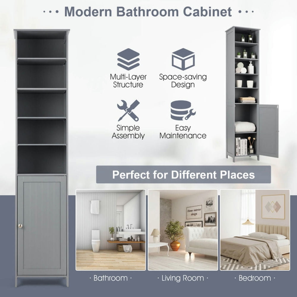 Finihen Bathroom Storage Cabinet, Bathroom Floor Cabinet, 72 Inches Free Standing Tall Floor Bathroom Storage Cabinet, for Bathroom, Living Room, Bedroom, Kitchen, Gray Finihen Bathroom Storage Cabinet, Bathroom Floor Cabinet, 72 Inches Free Standing Tall Floor Bathroom Storage Cabinet, for Bathroom, Living Room, Bedroom, Kitchen, Gray