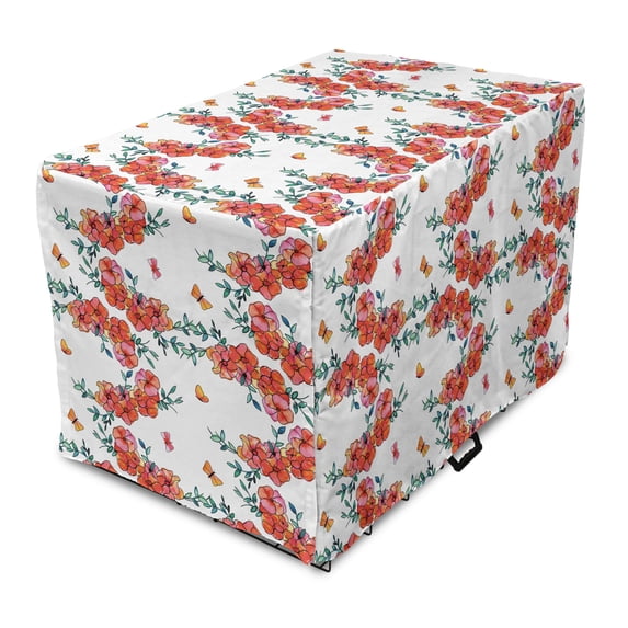 Floral Dog Crate Cover, Vertically Flowing Spring Tones Watercolor Style Like Painted Flowers, Easy to Use Pet Kennel Cover Small Dogs Puppies Kittens, 7 Sizes, Salmon White and Green, by Ambesonne