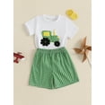 thumbnail image 5 of Baby Toddler Boy Shorts Clothing Set 6 12 18 24 Months 2T 3T 4T Tractor Embroidery Short Sleeve T-shirt Plaid Shorts 2 Pcs Summer Outfit, 5 of 9