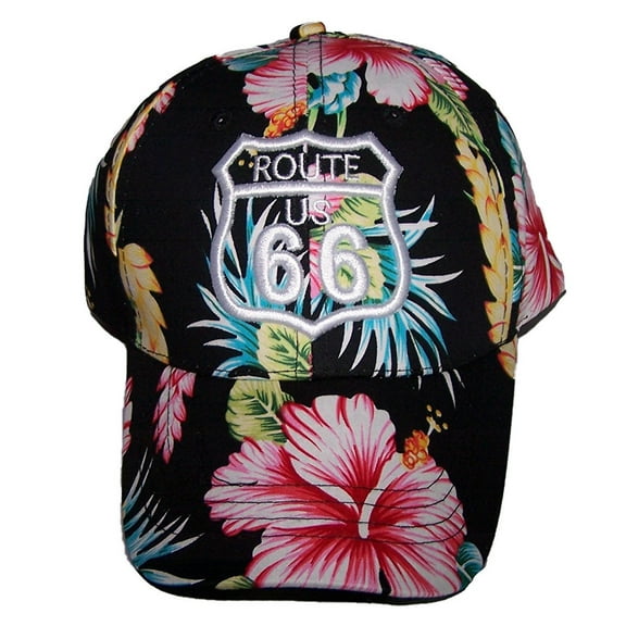 Route 66 Baseball Caps Floral Prints Embroidered - Black Color - Uni-Sex Style -- FREE  USA  Shipping--  (7508CC)