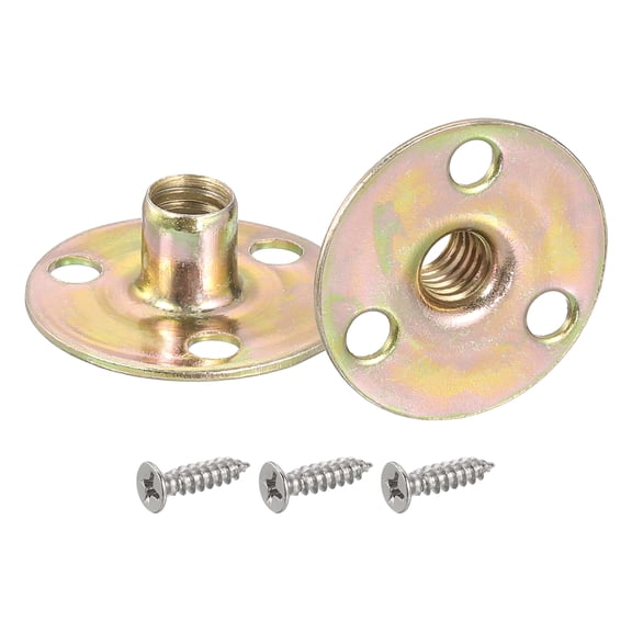 1/4"-20 Brad Hole Tee Nut, 16 Pack Carbon Steel Round Base Screw-in T-Nuts with Screws