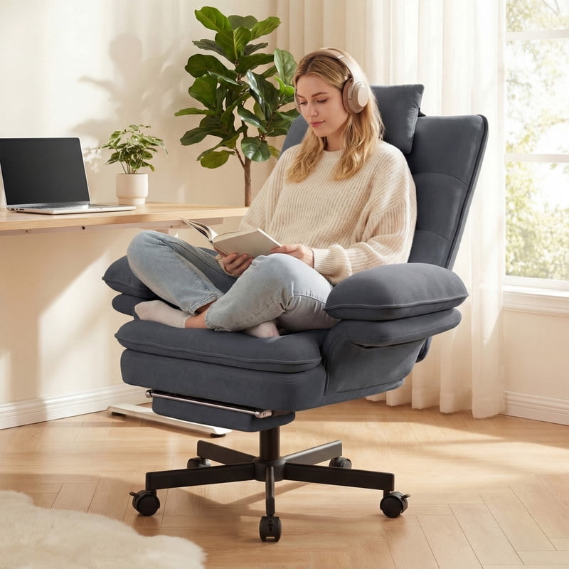 Hawsaiy Big and Tall Office Chair with Footrest, Ergonomic Executive Desk Chair with Flip-Up Arms, Reclining High Back Computer Chair with Headrest & Side Pockets, Dark Gray