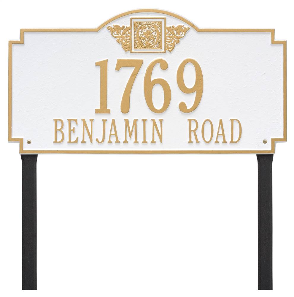 Monogram Estate House Number Lawn Plaque in Gold and White