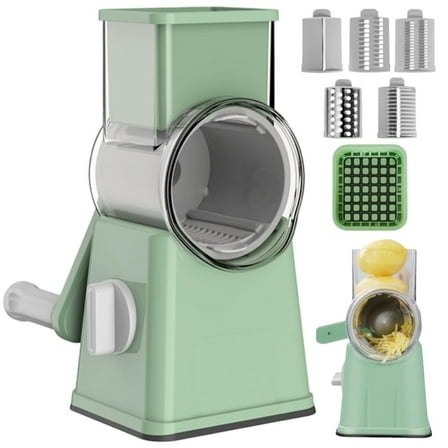 Rotary Cheese Grater Hand Crank - Shredder Slicer Grinder 3 Stainless Steel Blades, Stable Suction, Labor-Saving Handle, Safe Kitchen Tool for Cheese, Vegetable, Nuts, Chocolate