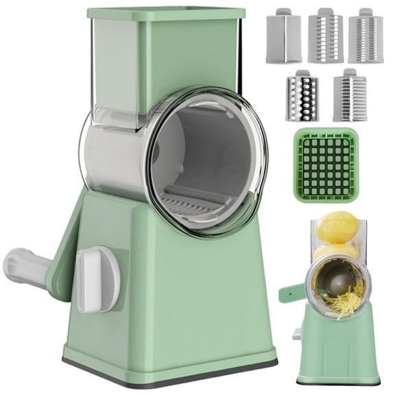 Rotary Cheese Grater Hand Crank - Shredder Slicer Grinder 3 Stainless Steel Blades, Stable Suction, Labor-Saving Handle, Safe Kitchen Tool for Cheese, Vegetable, Nuts, Chocolate