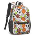 thumbnail image 2 of Football and Basketball White Pattern 17" School Backpacks for Teens,Waterproof Oxford Fabric,S-Shape Padded Straps for School,Travel,Hiking,Camping, 2 of 6