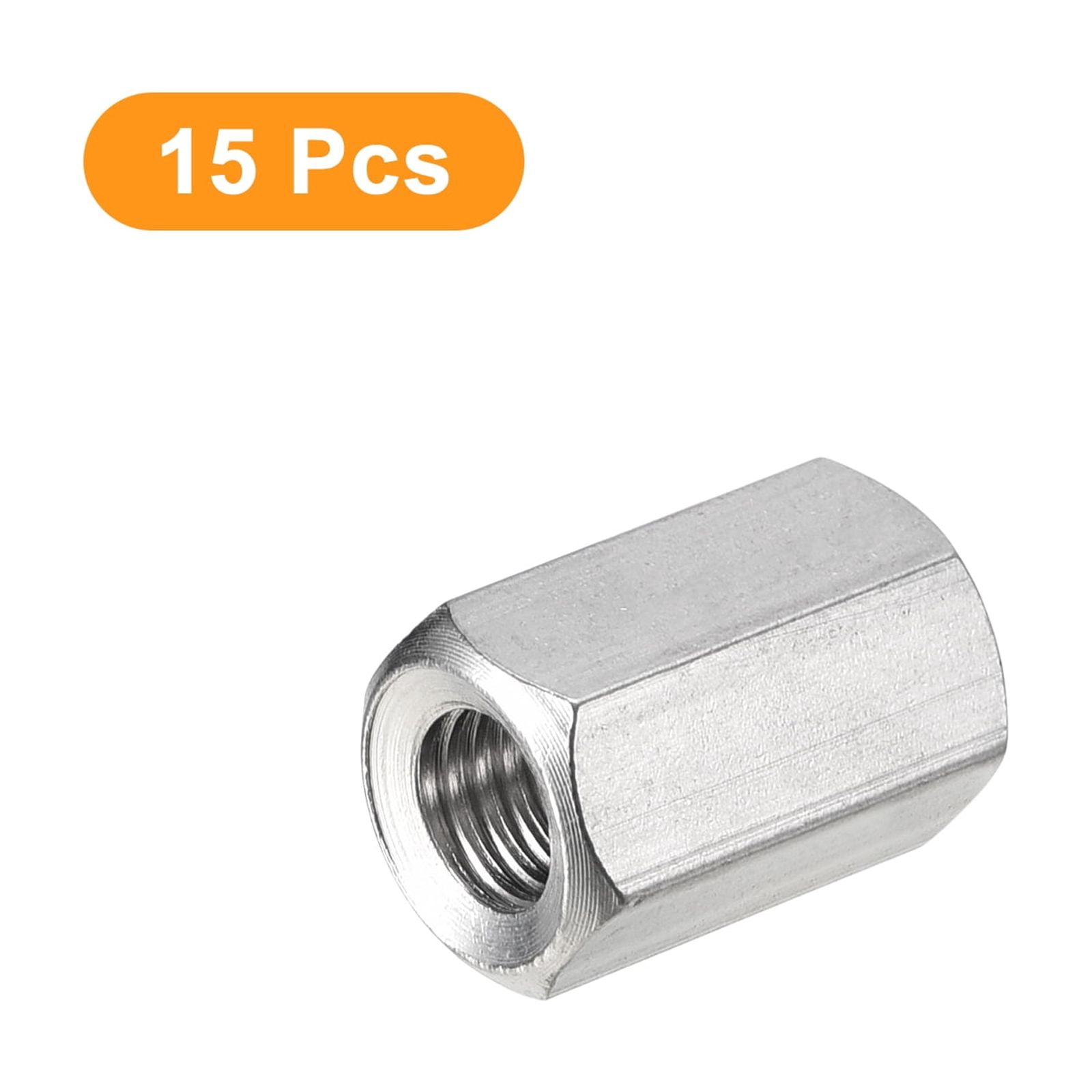 M8 x 1.25-Pitch 20mm Length Coupling Nuts, 15pcs 304 Stainless Steel Nuts