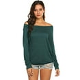 thumbnail image 4 of Women'S Long Sleeve Boat Neck Off Shoulder Blouse Tops Green M, 4 of 6
