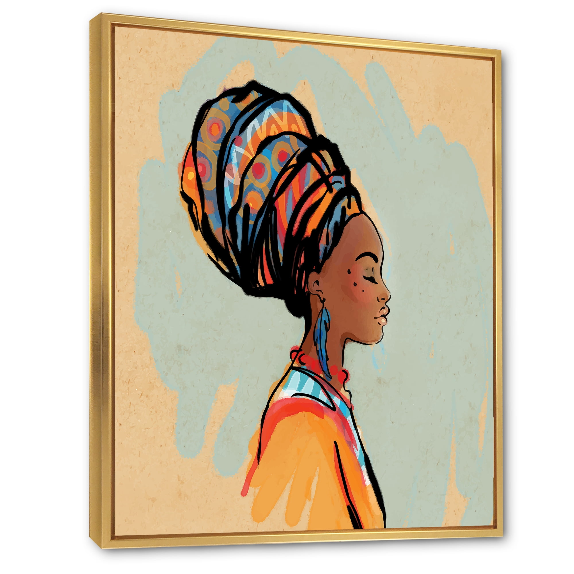 Designart 'Portrait of African American Woman With Turban III' Modern Framed Canvas Wall Art Print