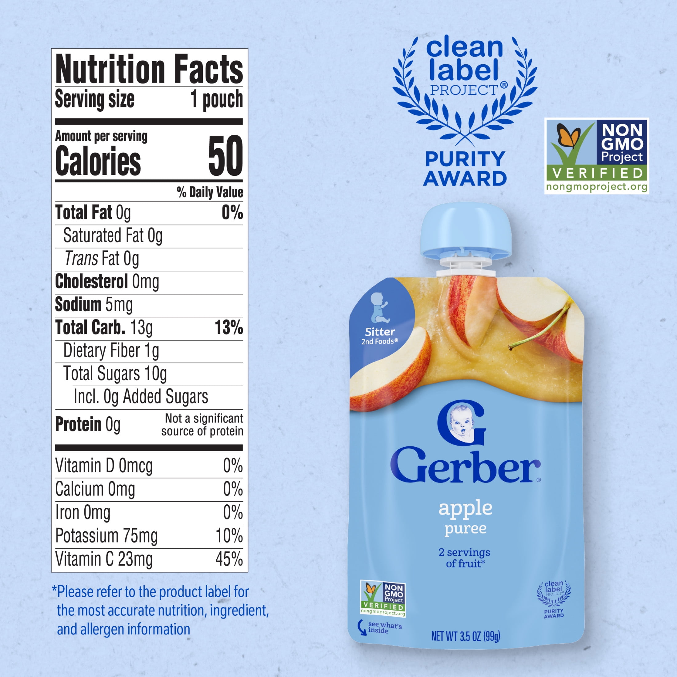 Gerber Stage 2 Baby Food, Apple Puree Pouch 99 g