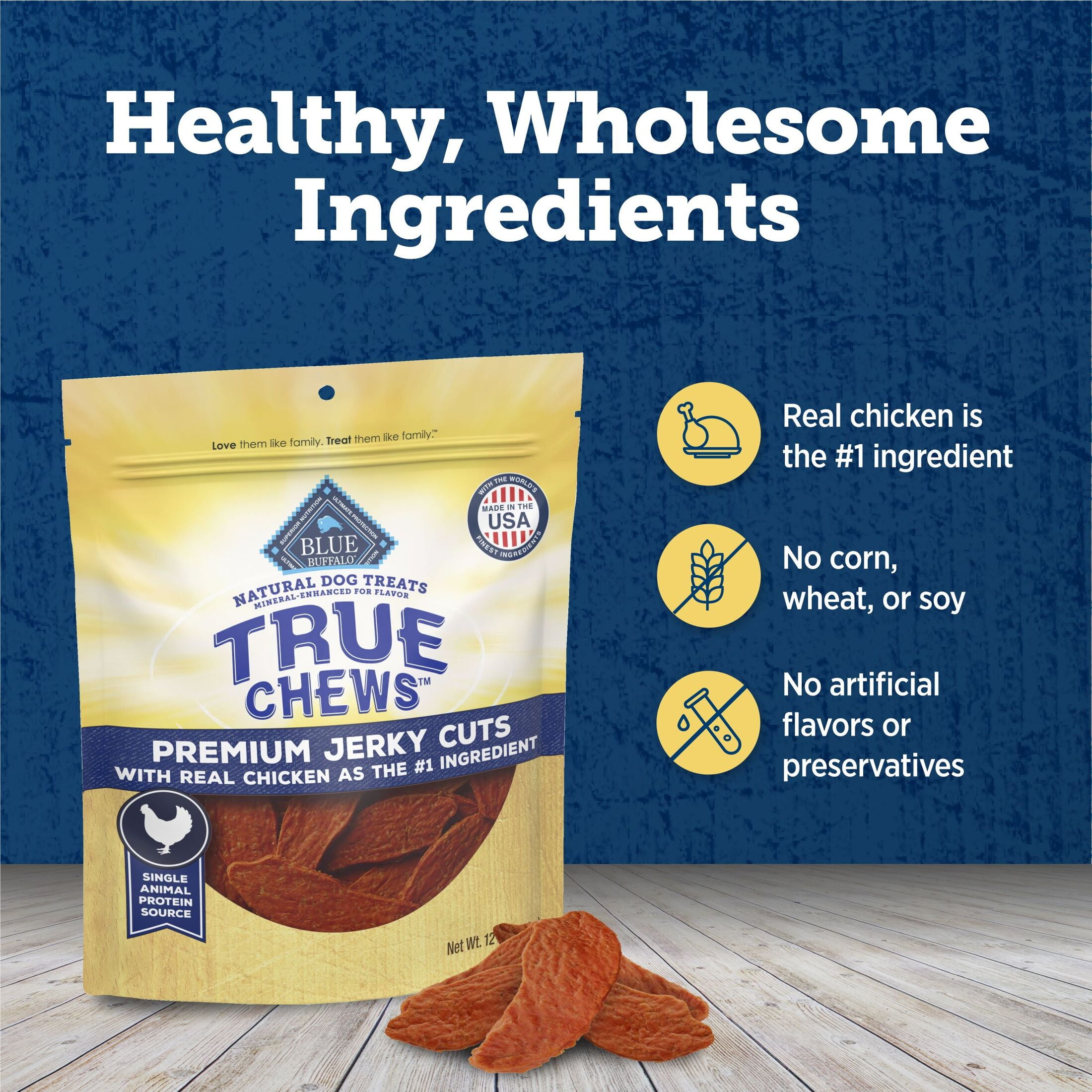 Blue Buffalo True Chews Natural Jerky Cuts Dog Treats, Chicken Recipe, 12-oz. Bag