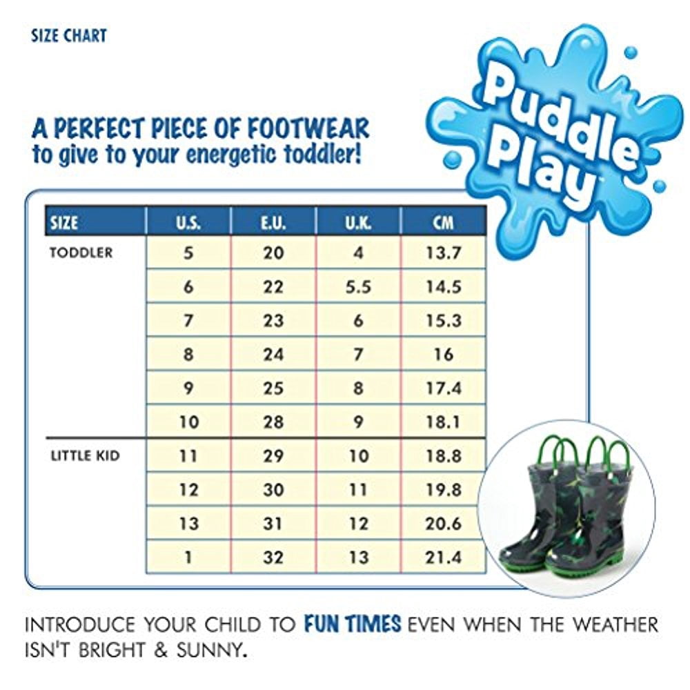Puddle Play Children's Boys' Dinosaurs Printed Waterproof Easy-On Rubber Rain Boots (Toddler/Little Kids)