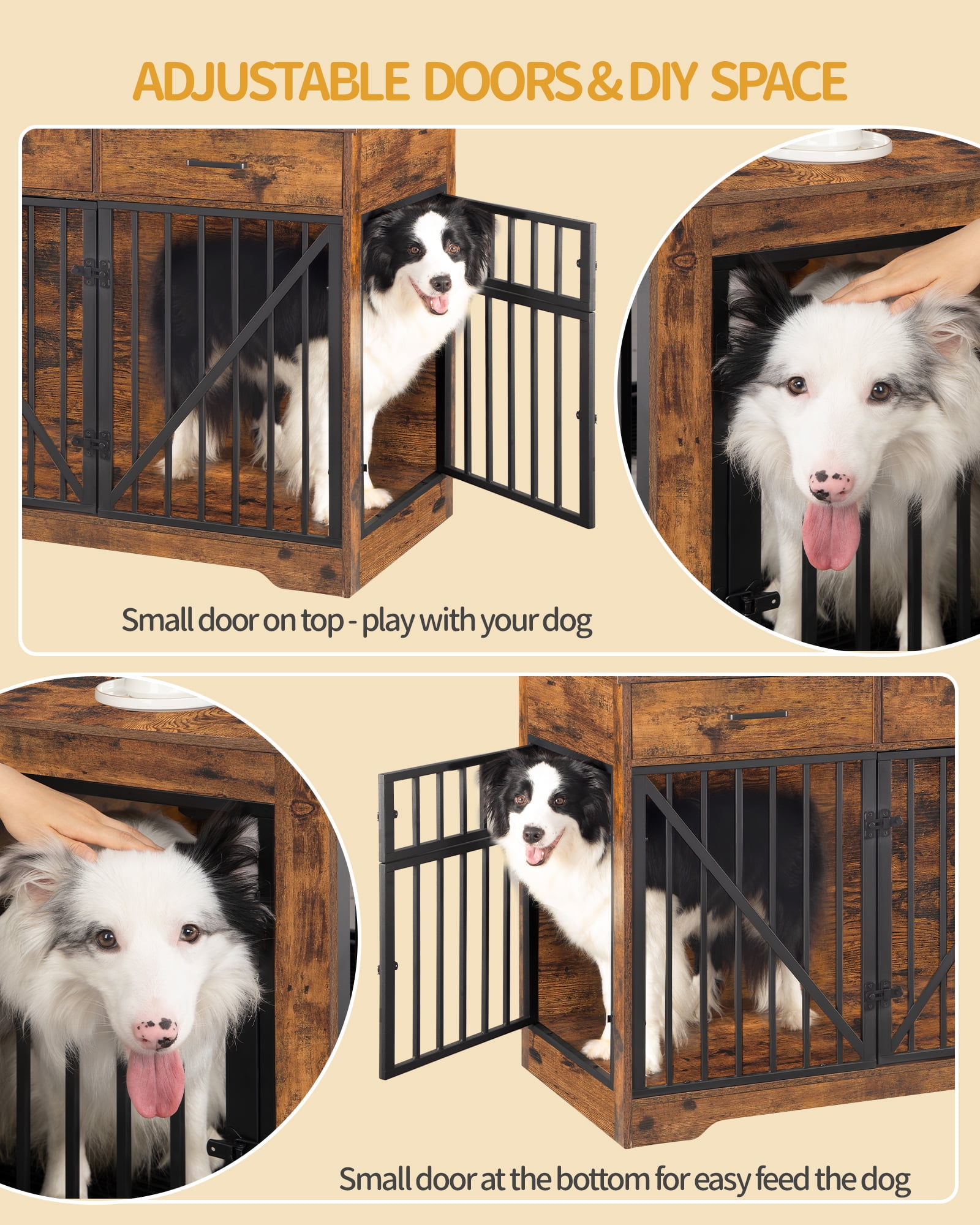 Dog Crate Furniture with 4 storage drawers, charging station, Suitable,Anti-chew,Anti-chew design.